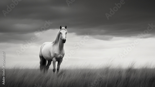Striking White Horse in Dramatic Monochrome Field