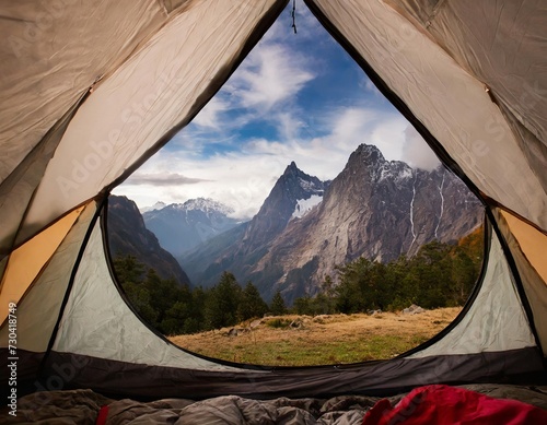 Generated image of a mountain view from a tent