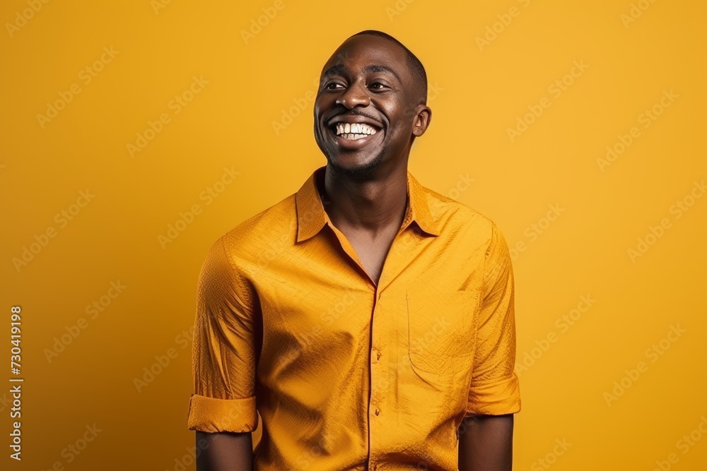 Portrait of a happy african american man laughing against yellow background Portrait of a happy african american man laughing against yellow background