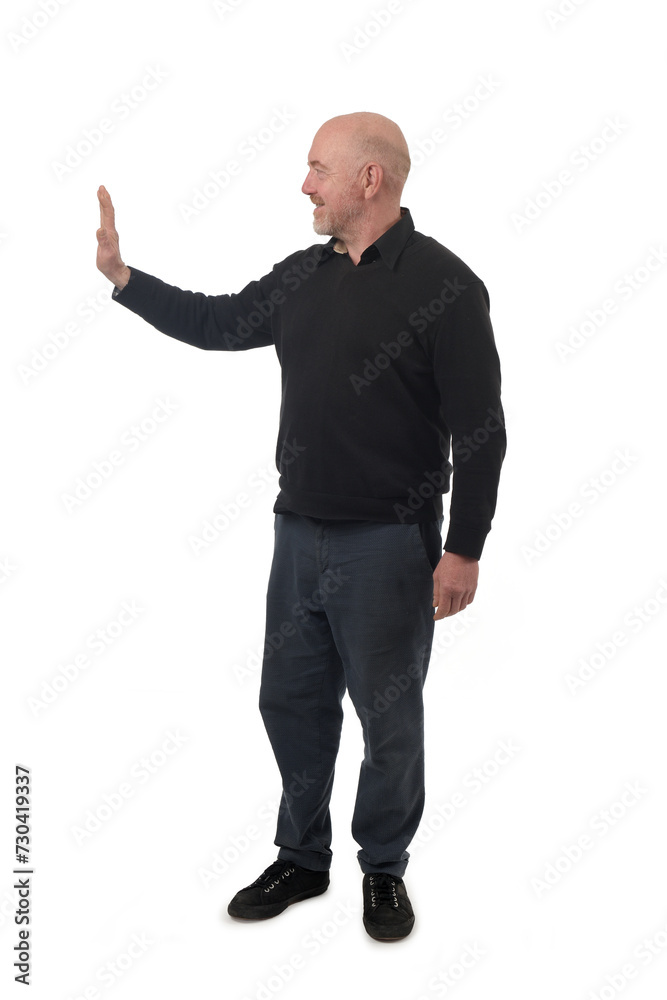 side view of a man standing waving on white background side view of a man standing waving on white background