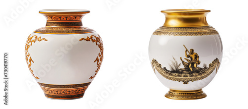 two antique vase isolated on transparent background, PNG file, studio photography