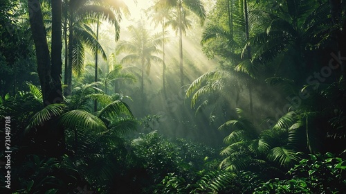 Tropical Jungle Background. Atmospheric Wallpaper with Lush, Tropical Vegetation. photo