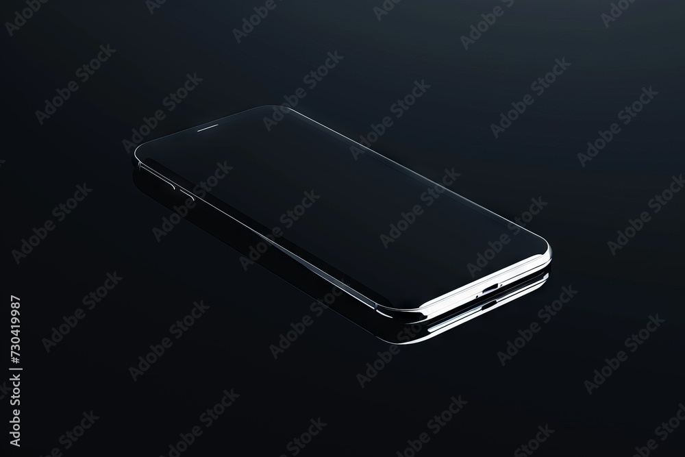 A sleek, modern smartphone, screen glowing, on a reflective black surface A sleek, modern smartphone, screen glowing, on a reflective black surface