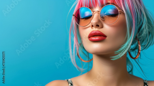 modern latin woman with sunglasses and multicolor hair