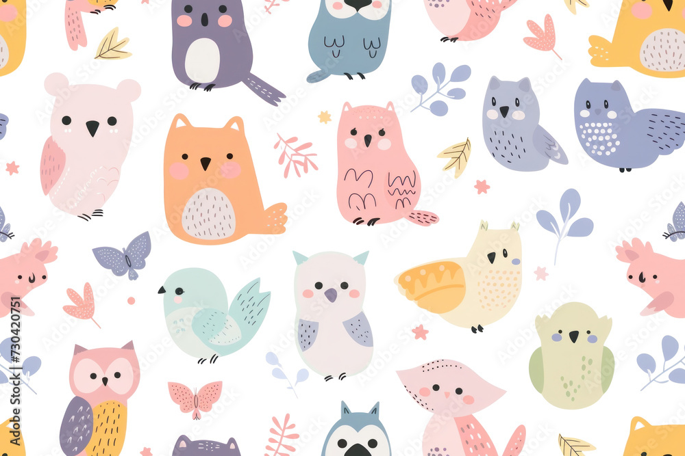Pastel Night Owls Seamless Pattern