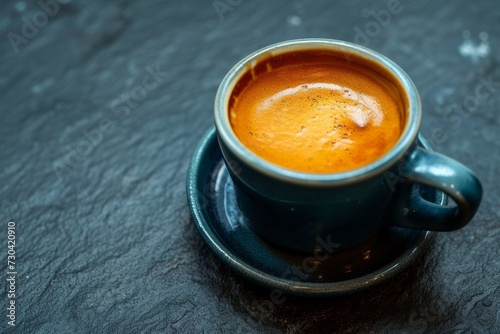 An aromatic cup of espresso with a perfect crema on top photo