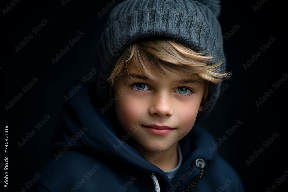 Portrait of a cute little boy in a blue jacket and hat Portrait of a cute little boy in a blue jacket and hat
