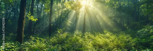 
panorama banner background of tropical forest landscape scene for using in concept of environmental ecology and sustainable energy or Earth day, wild wood scenic using for wallpaper of spa and touris photo