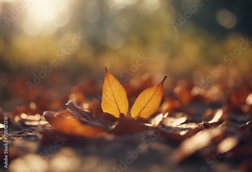 Autumn Orange Leaf Closeup on a Ground with Blurred Background