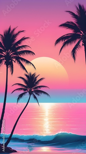 tropical sunset with trees © Jun