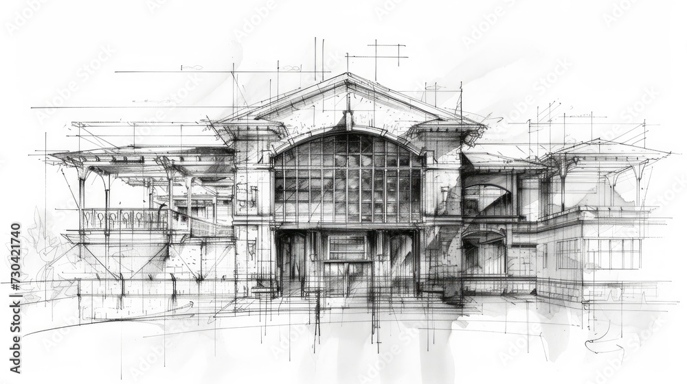 An artistic sketch of a city building, capturing the essence of architectural design through detailed lines and creative perspective