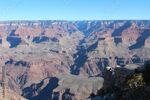 A spectacular view of the Grand Canyon from the south rim on a clear winter day in Arizona, United States.