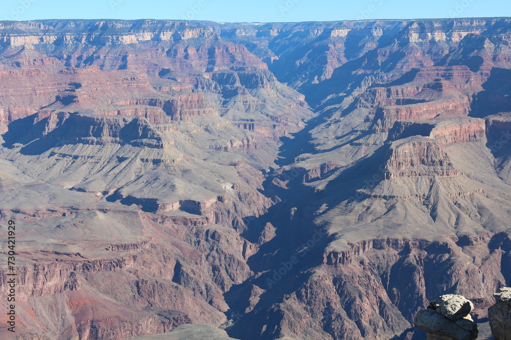 A spectacular view of the Grand Canyon from the south rim on a clear winter day in Arizona, United States.