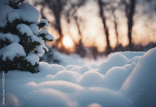 Winter landscape scene with a pile of snow and trees photo
