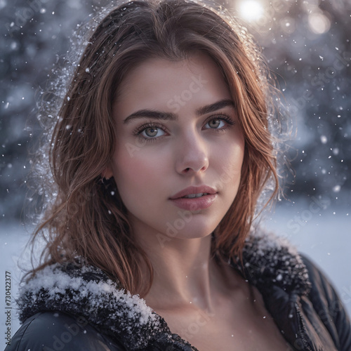 Beautiful young woman in a winter park. 