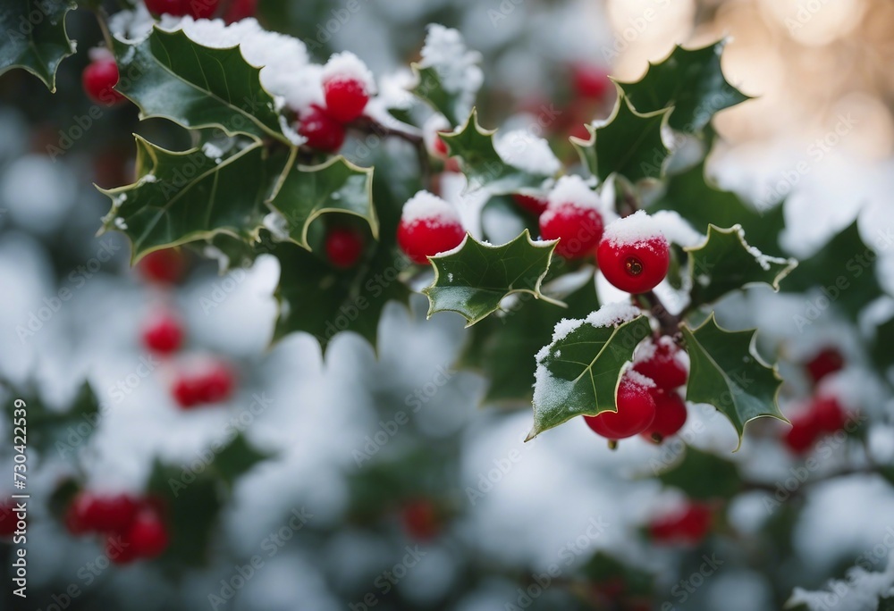 Obraz premium Winter Holly Bush with Berries