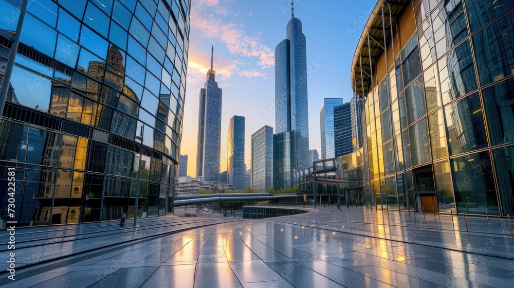 Obraz premium vibrant depiction of city life and modern architecture in Milan, showcasing the dynamic blend of contemporary buildings and bustling urban energy