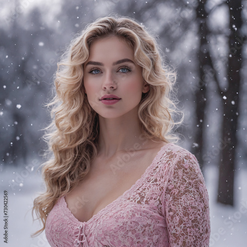 Beautiful young woman in a winter park. 