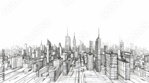 hand-drawn vector illustration of a cityscape  capturing the essence of urban life with artistic flair and detail