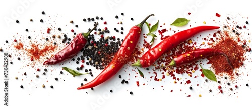 White background with isolated black and red ground hot pepper.