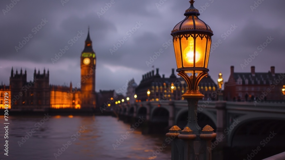 iconic lamp post on Westminster Bridge, set against the captivating backdrop of London