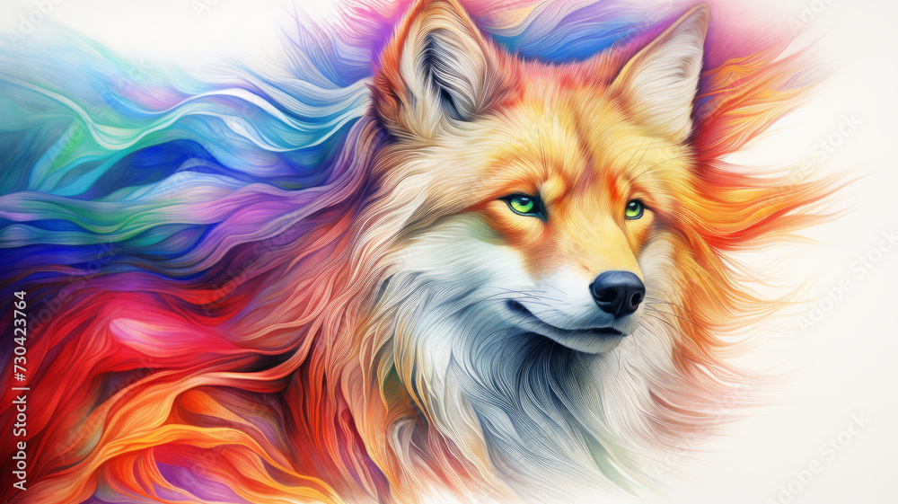 Naklejka premium Multi-colored drawing of a fox.