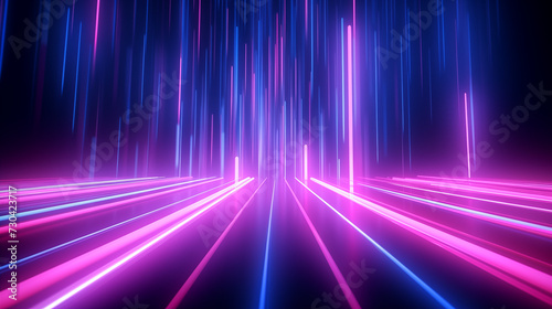 Abstraction for screensaver, background in the form of laser neon blue, red symmetrical rays