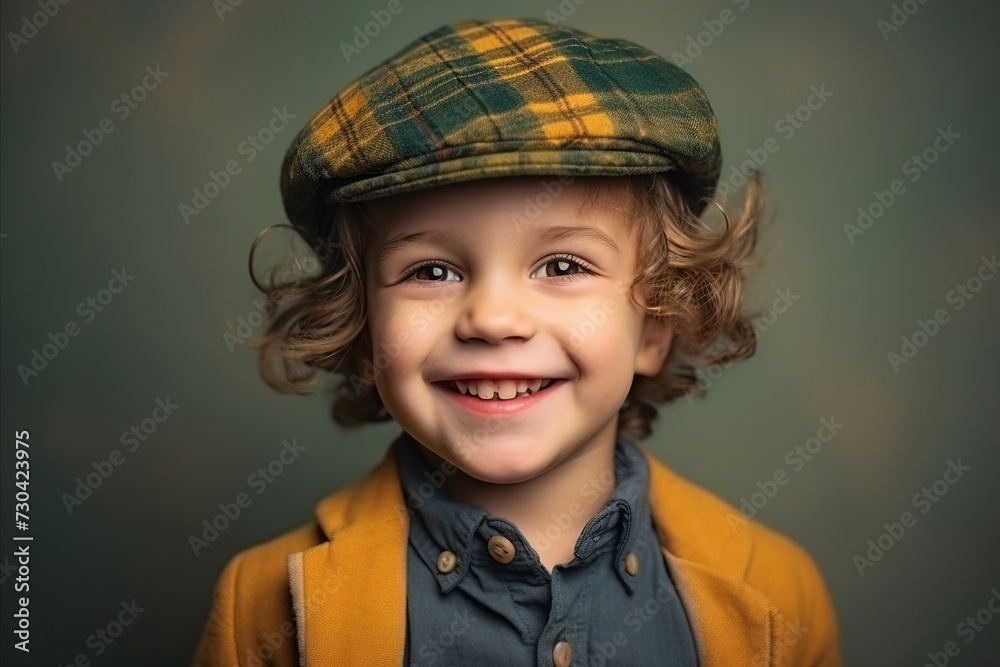 Portrait of a cute little boy with curly hair wearing a cap Portrait of a cute little boy with curly hair wearing a cap