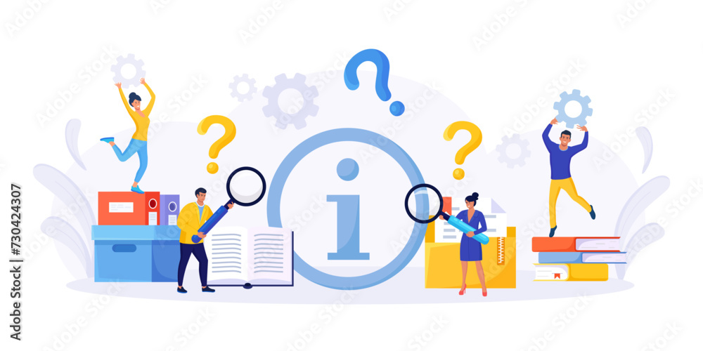 Users looking for information. People searching files in database, archive, info storage. Information center or communication service. FAQ or question and answer