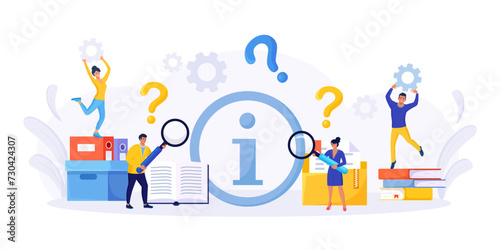 Users looking for information. People searching files in database, archive, info storage. Information center or communication service. FAQ or question and answer