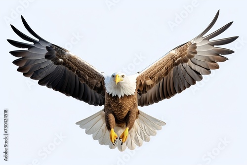 Bald eagle spreading wings, front view, isolated on white background