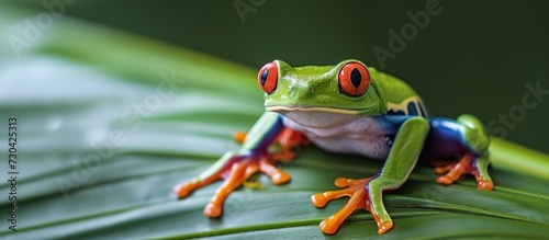 Red Eyed Amazon Tree Frog photographed on a palm leaf. © 2rogan