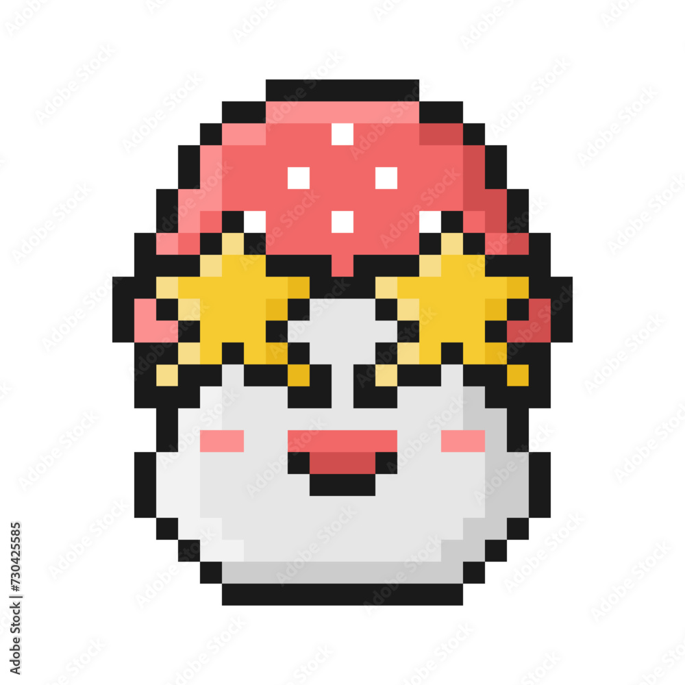 Fototapeta premium Pixel style fly agaric mushroom vector illustration. Cartoon fun face.