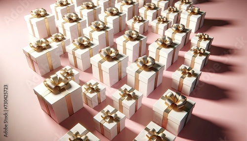 Elegant Celebration: White Gift Boxes with Golden Ribbons