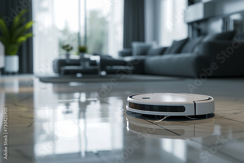 Robot vacuum cleaner in a beautiful smart home