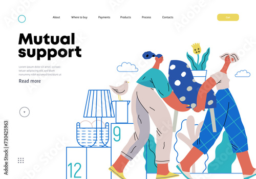Mutual Support: Assistance with Moving -modern flat vector concept illustration of women collaboratively moving household items A metaphor of voluntary, collaborative exchanges of resource, services