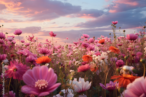 Flower field, beautiful flower field landscape, endlesss flowers, beautiful  endless flower field in the wild © MrJeans