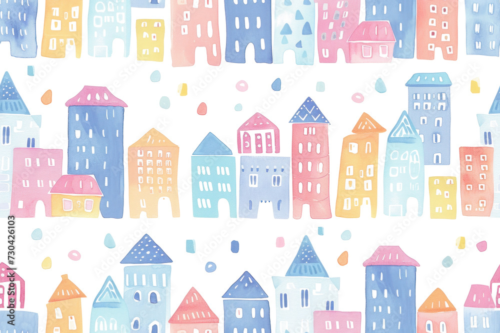 Pastel Night Town Seamless Pattern