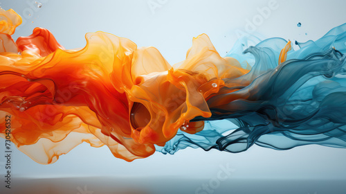 Blue and orange inks fusion background