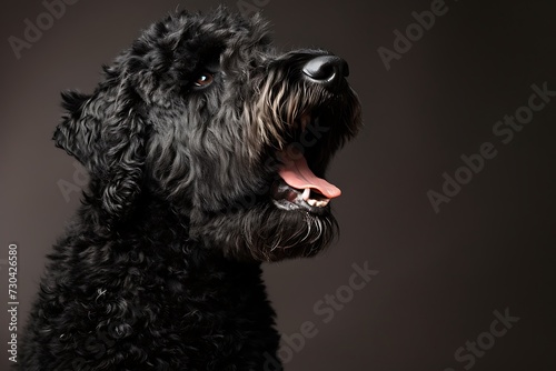 Black Russian Terrier dog with his mouth open, in the style of studio portrait