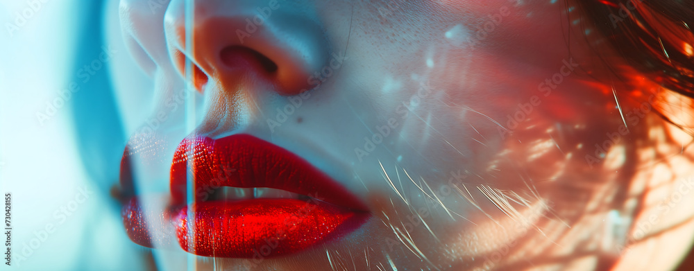 Double exposure,sensitive woman with shiny red lipstick Double exposure,sensitive woman with shiny red lipstick