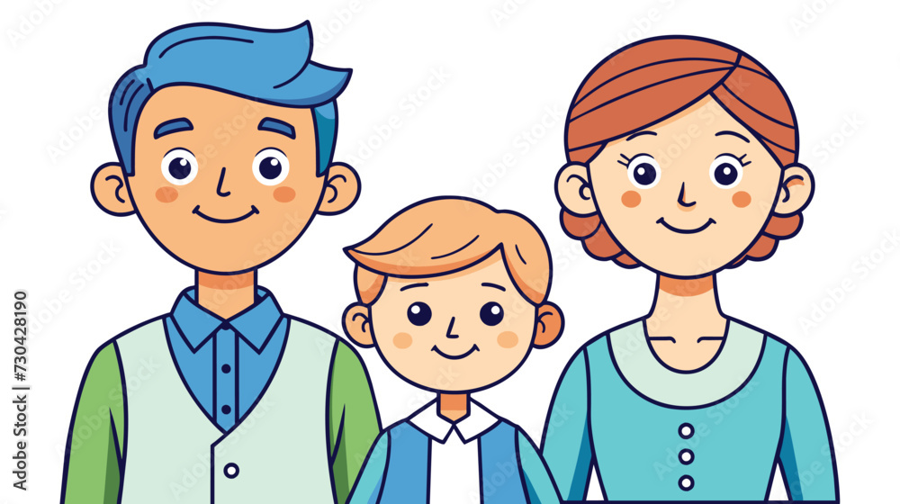 Smiling Cartoon Family Portrait With Three Members