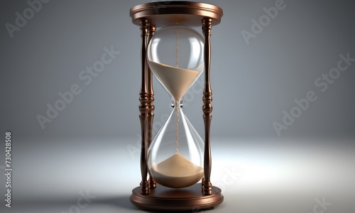 Hourglass Marking Time in a Modern World depicts an hourglass with white sand against a light brown background, symbolizing the passage of time. AI Generated photo