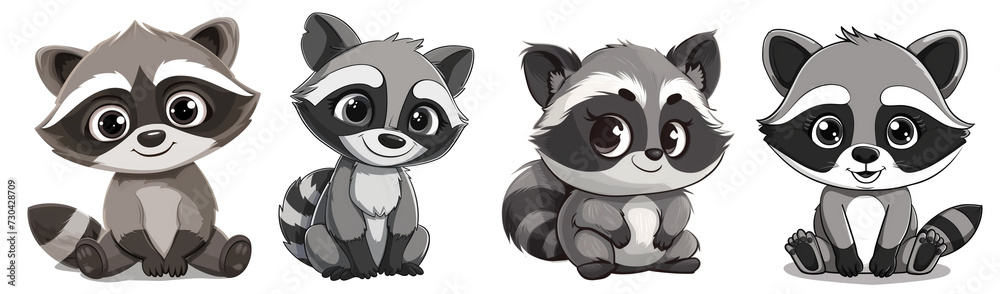 Fototapeta premium Cute set of raccoons 