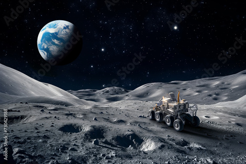 Fényképezés Lunar rover on moon surface with Earth in background