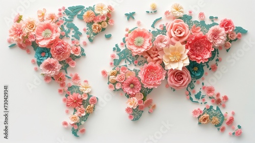 world map in colorful flowers