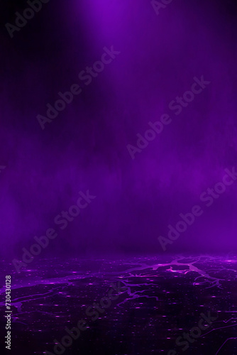 Fantasy neon scene, purple neon, cracks, smoke, reflection. photo