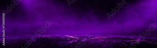 Fantasy neon scene, purple neon, cracks, smoke, reflection. photo