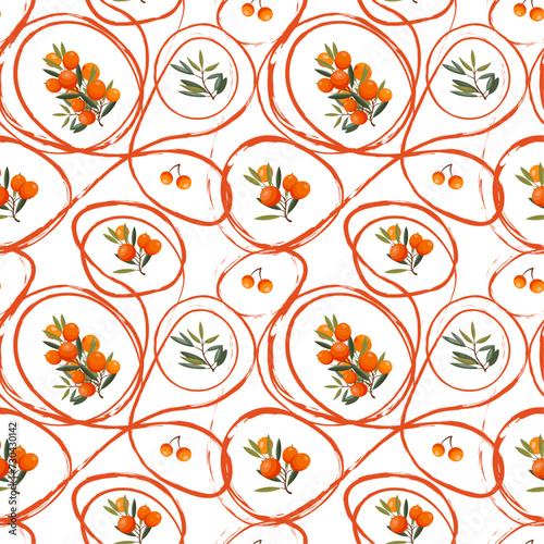 Vector Seamless background, sea buckthorn berries and berries natural design