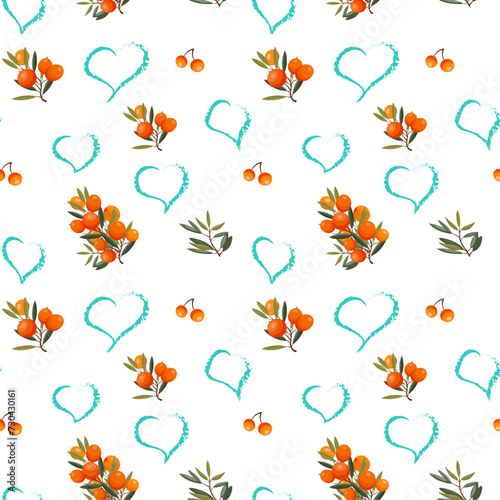 Vector Seamless background, sea buckthorn berries and berries natural design